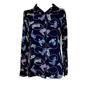 Lady Reiner Medium Black Long Sleeve Button Up Western Cowgirl Shirt Lasso Boots